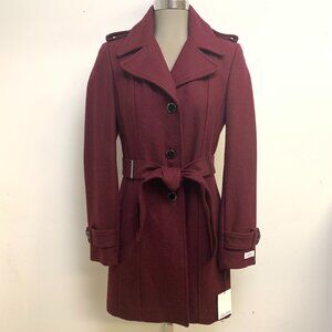 Calvin Klein NWT Elegant Women's Wine Wool Blend Coat Military Inspired